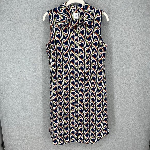 Cabi Amour Dress Size S Heart Chain Print Navy Blue White Collared Casual 5370 - Picture 1 of 11